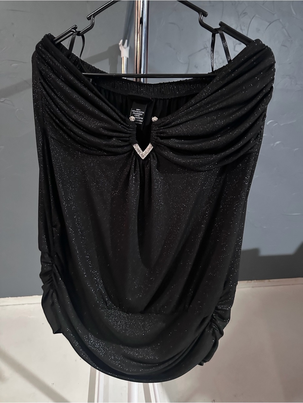 torrid Black Sparkling strapless with Rhinestone V Accent
